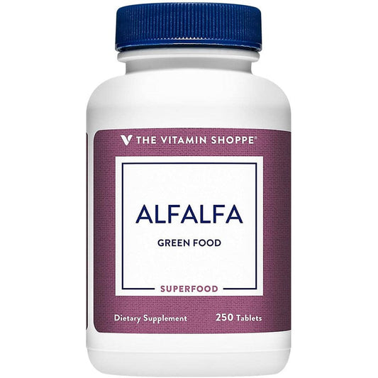 The Vitamin Shoppe Alfalfa 500 Natural Green Food Supplement bottle front view