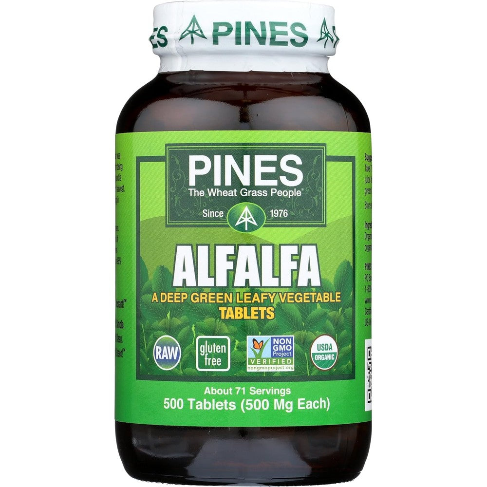 Pines International Alfalfa 500 tablets bottle front view