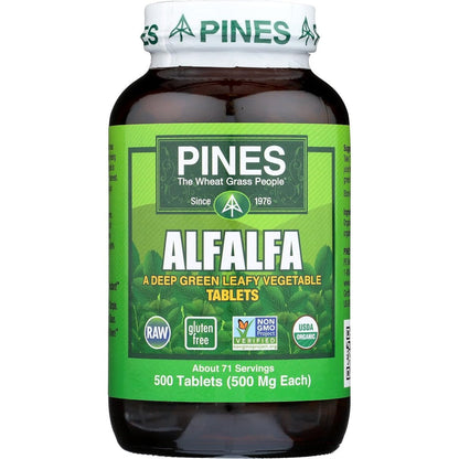 Pines International Alfalfa 500 tablets bottle front view