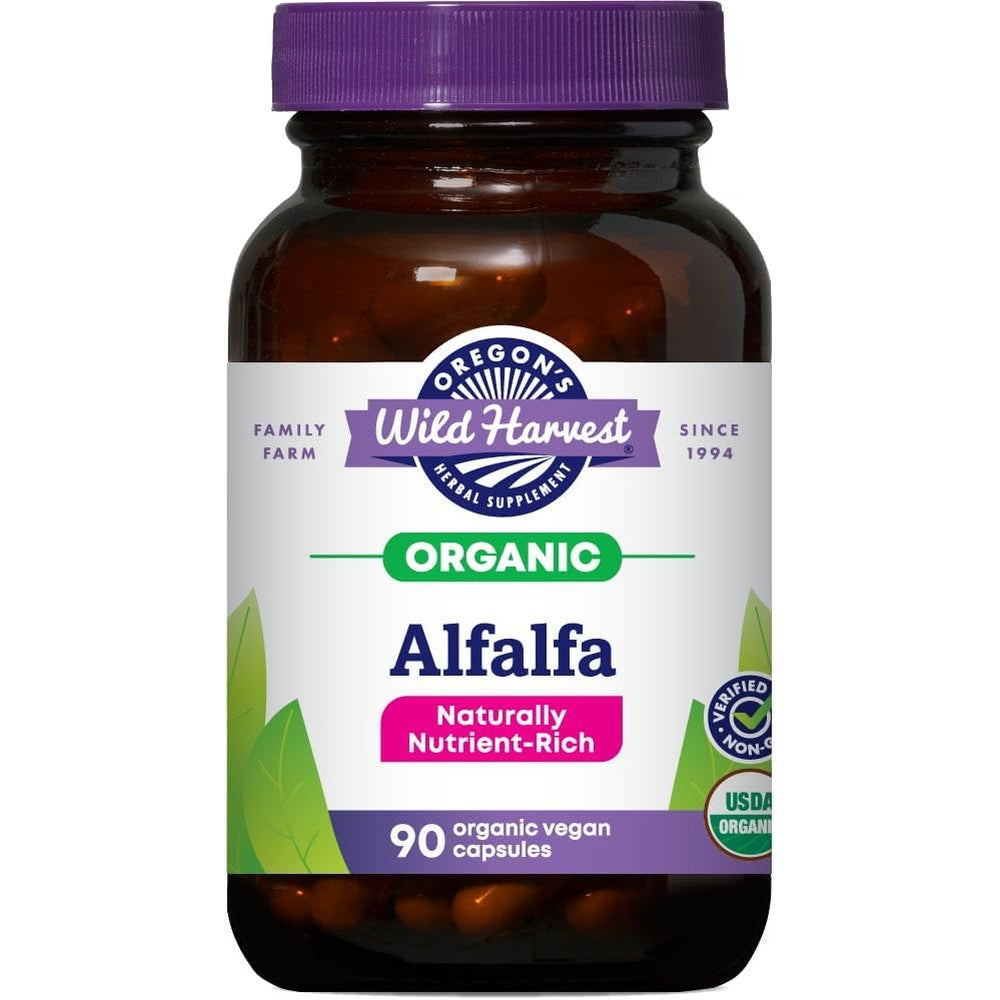 Oregon's Wild Harvest Alfalfa organic capsules front view of bottle