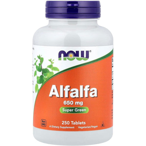NOW Foods Alfalfa 650mg tablets for daily green superfood nutrition and chlorophyll