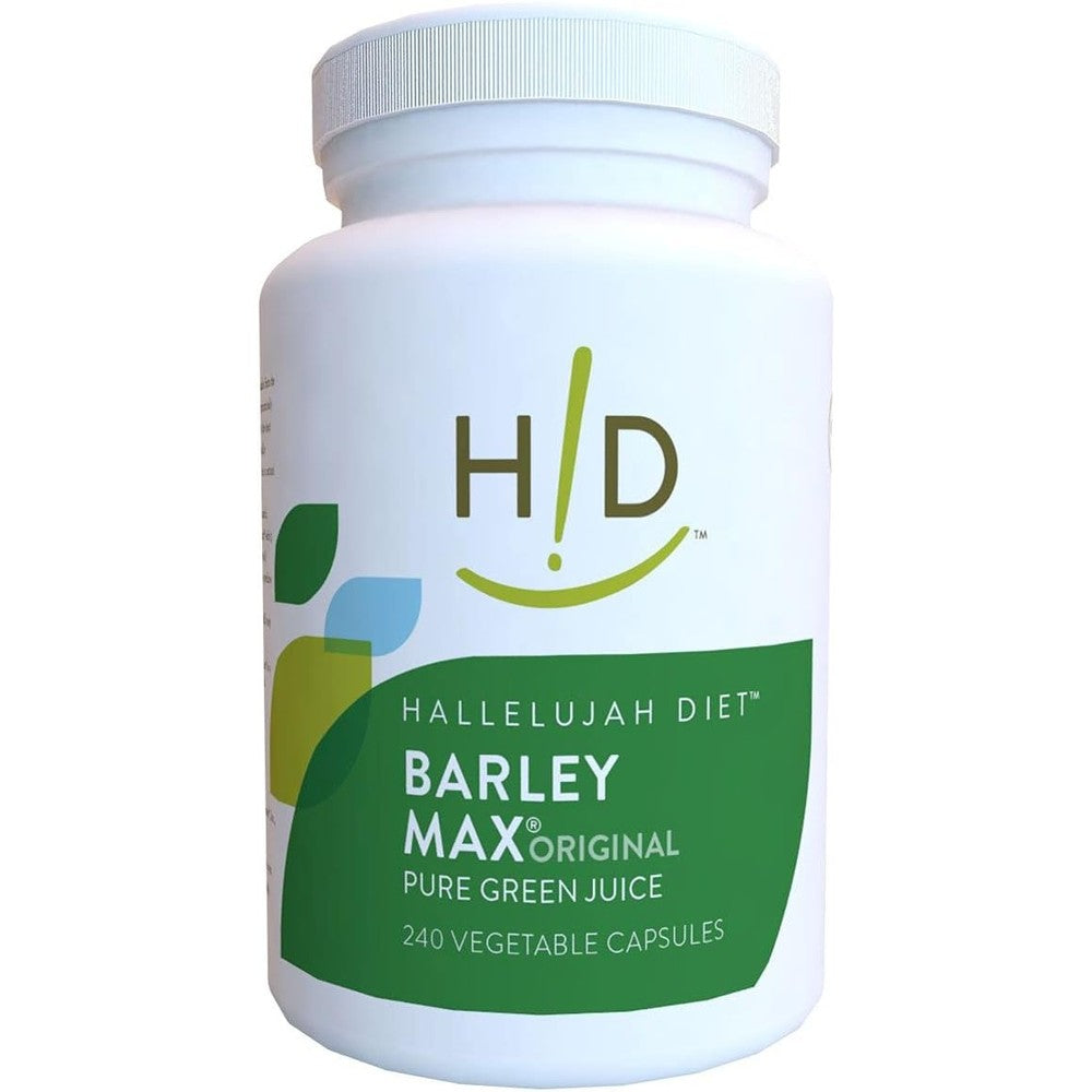 Hallelujah Acres Organic BarleyMax 240 Vegan Capsules bottle front view