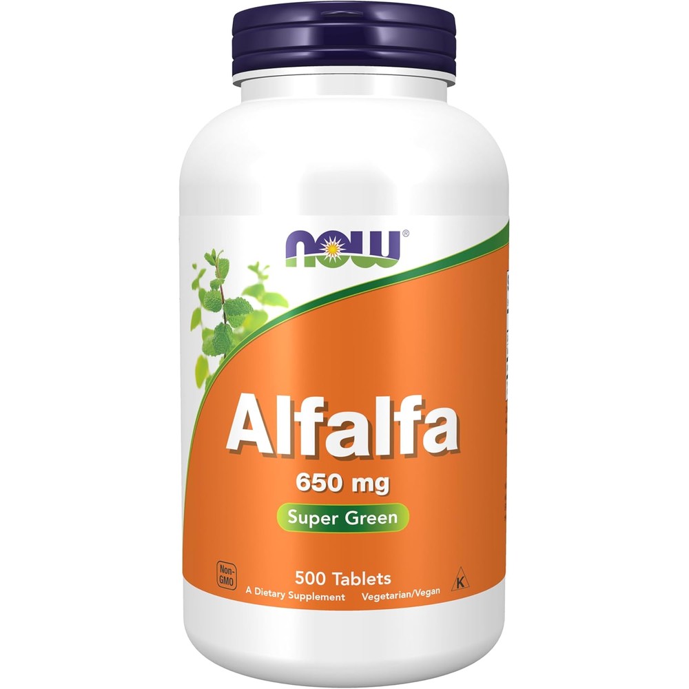 Now Foods Alfalfa 650 Milligrams 500 Tablets front view
