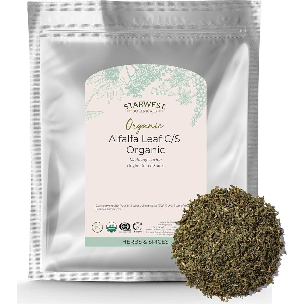 Starwest Botanicals Organic Alfalfa Leaf 1lb bag front view