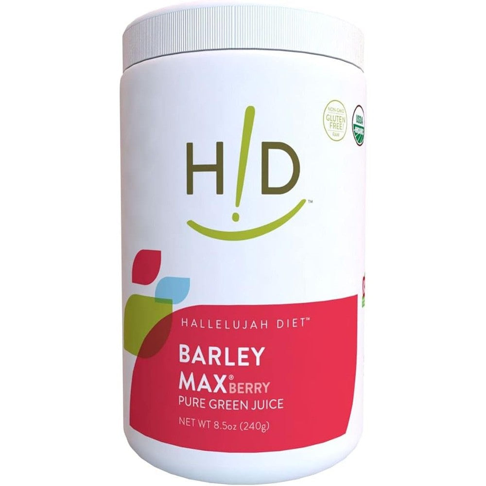 Hallelujah Diet BarleyMax Berry powder front view container