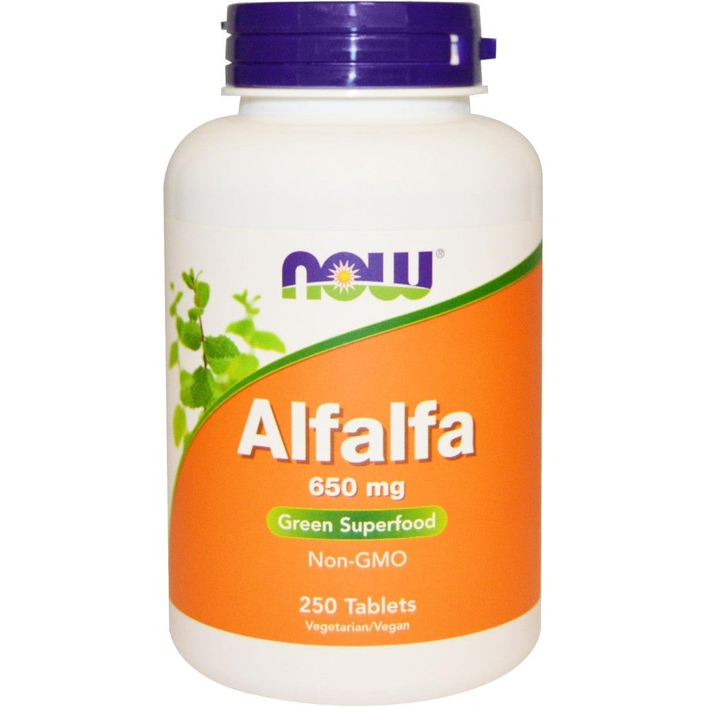 NOW Foods Alfalfa 10 Grain 650 Milligrams front view green superfood supplement bottles pack of three