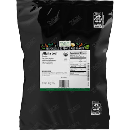Frontier Co-op Organic Alfalfa Leaf Powder 16 Ounce bulk bag front view