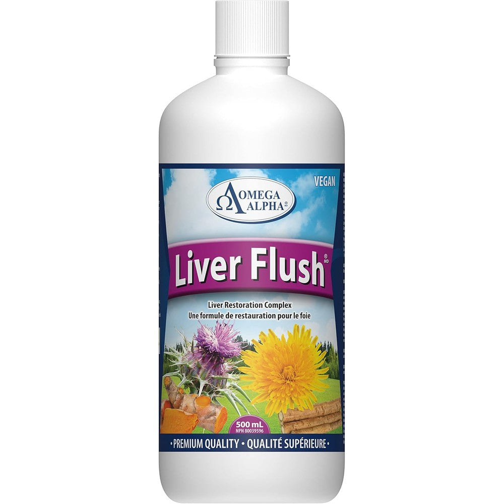Omega Alpha Liver Flush herbal liquid supplement 500ml front bottle view