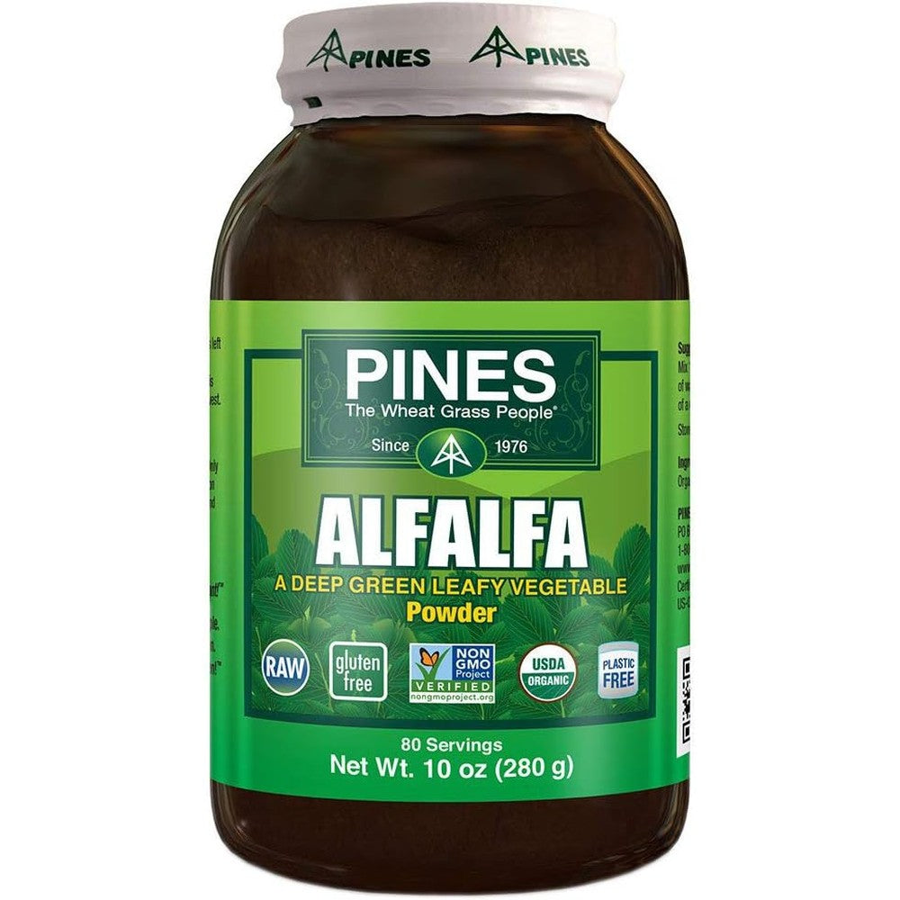 Pines International Organic Alfalfa Powder 10 Ounce front view green superfood supplement