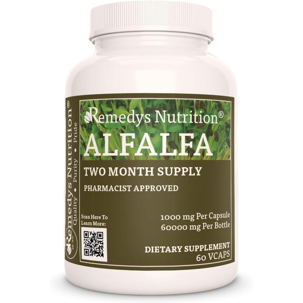 Remedy’s Nutrition Alfalfa 1000mg vegan capsules front view