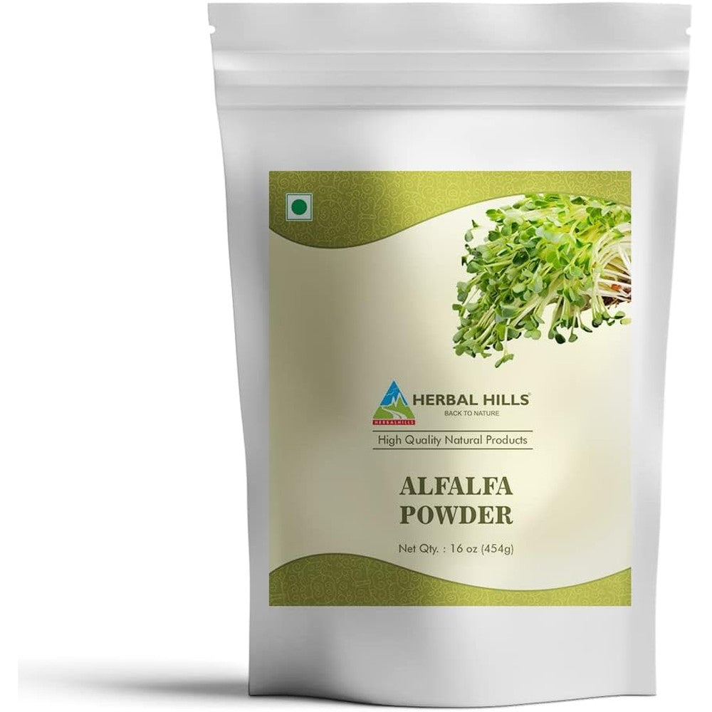 Herbal Hills Alfalfa Powder 16 Ounces front packaging view