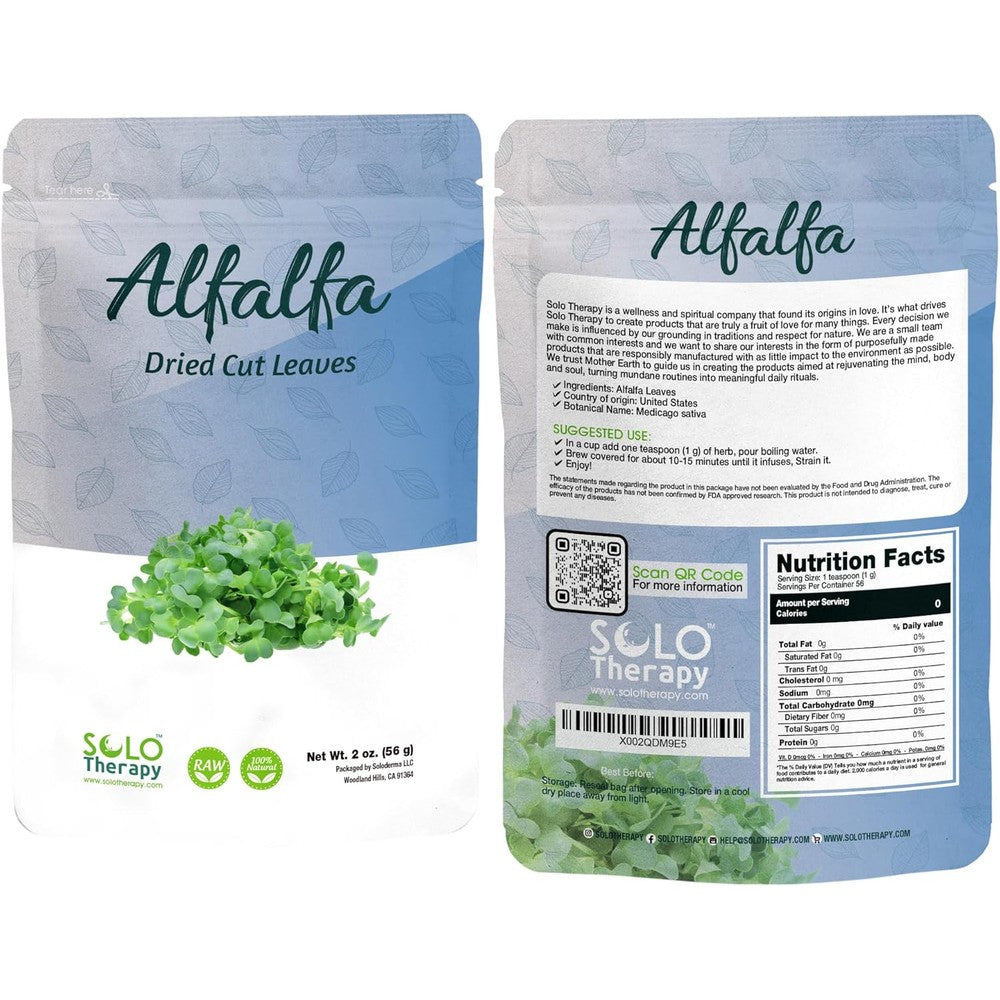 Solo Therapy Alfalfa Leaf dried cut leaves front view packaging