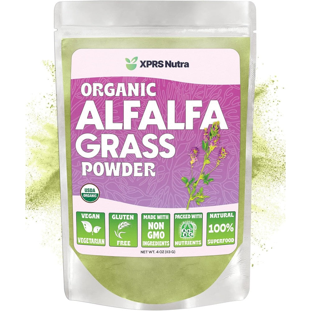 Xprs Nutra Organic Alfalfa Powder 4 Ounce pouch front view