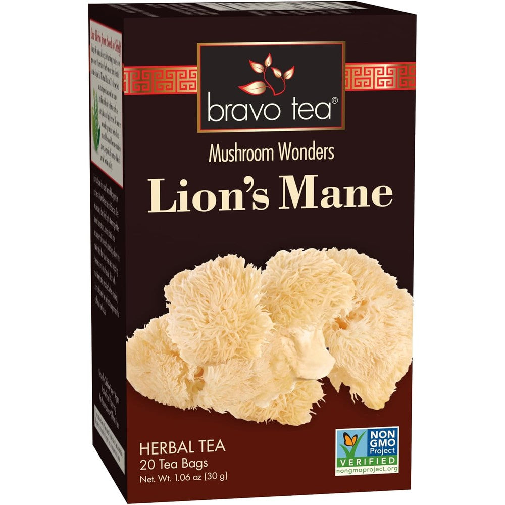 Bravo Tea Lion's Mane Mushroom Herbal Tea front view packaging