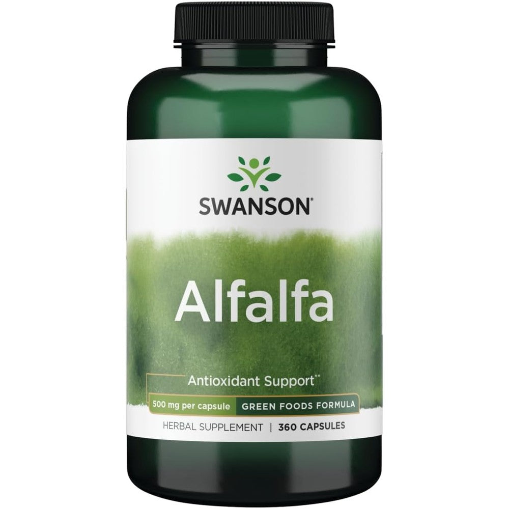 Swanson Alfalfa 500 mg 360 Capsules front view herbal supplement