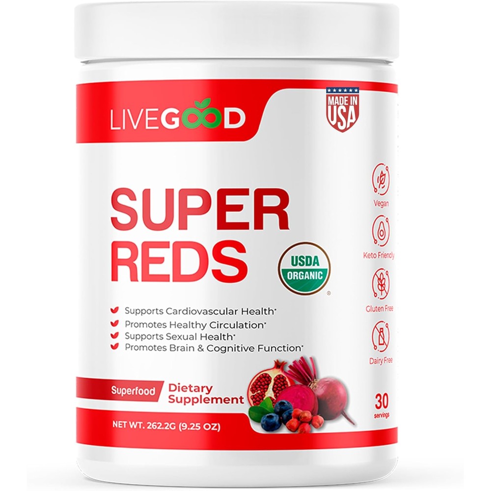 LiveGood Organic Super Reds powder front view packaging