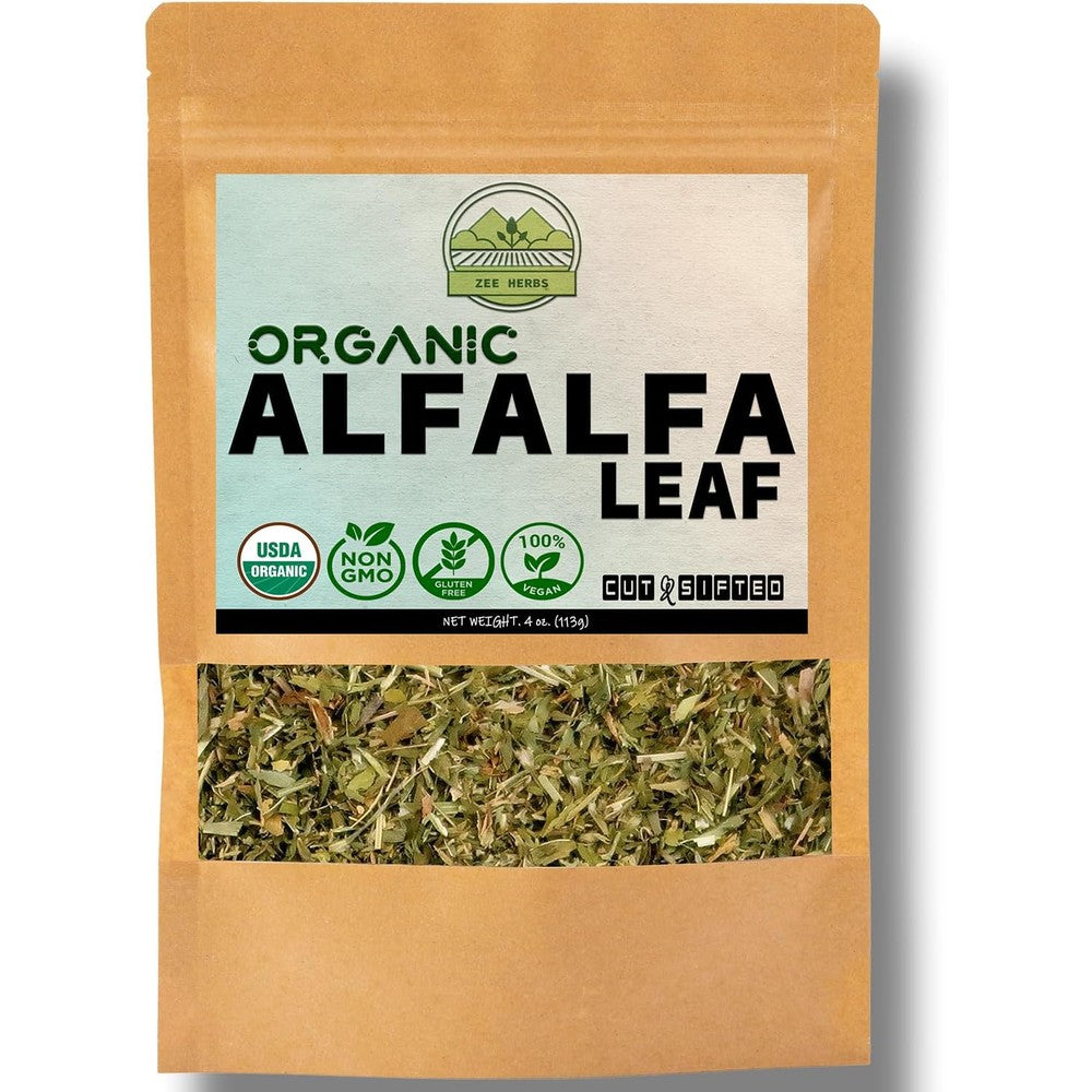 ZeeHERBS Organic Alfalfa Leaf 4 ounce package front view
