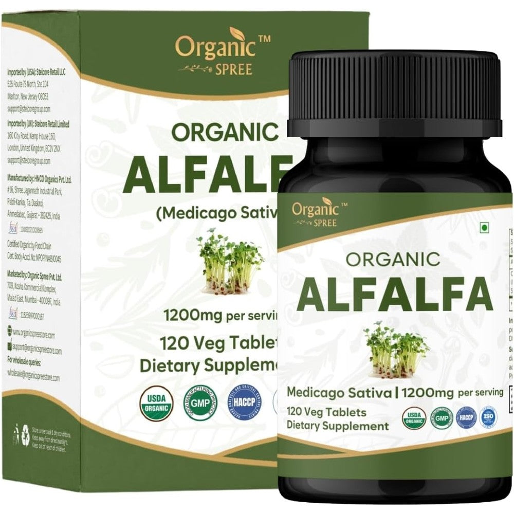 Organic Spree Alfalfa 120 Tablets bottle front view superfood supplement
