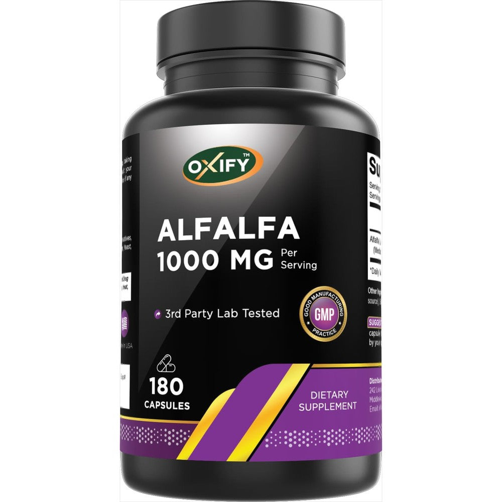Oxify Alfalfa 1000mg 180 Capsules front label view