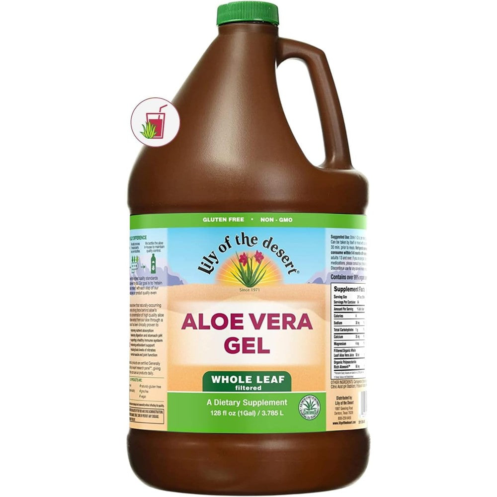 Lily Of The Desert Whole Leaf Filtered Aloe Vera Gel 128 Ounce front view bottle for digestive health.