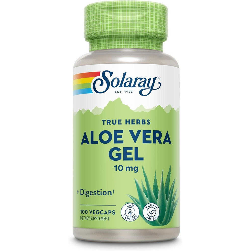 Solaray Aloe Vera Gel Concentrate 100 capsules front view showing digestive wellness supplement