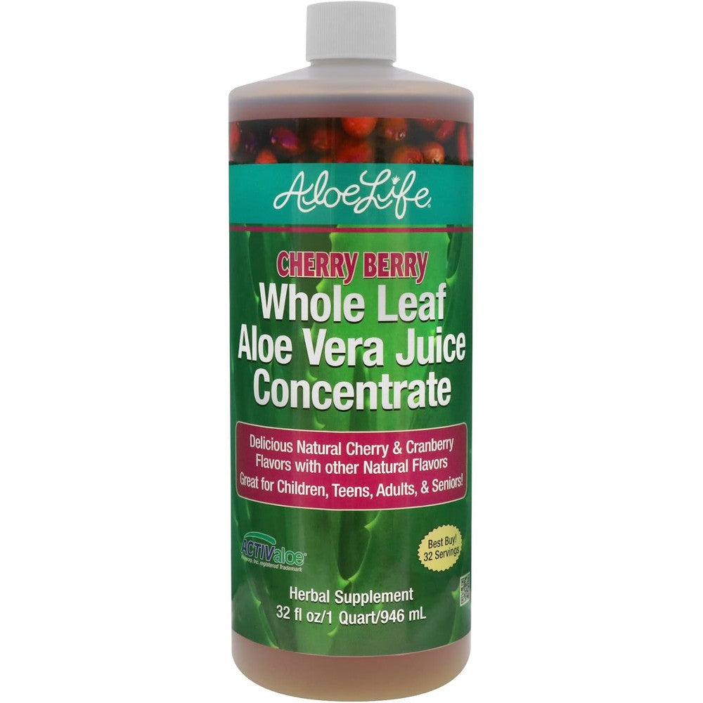 Aloe Life Organic Whole Leaf Aloe Vera Juice Cherry Berry front view bottle