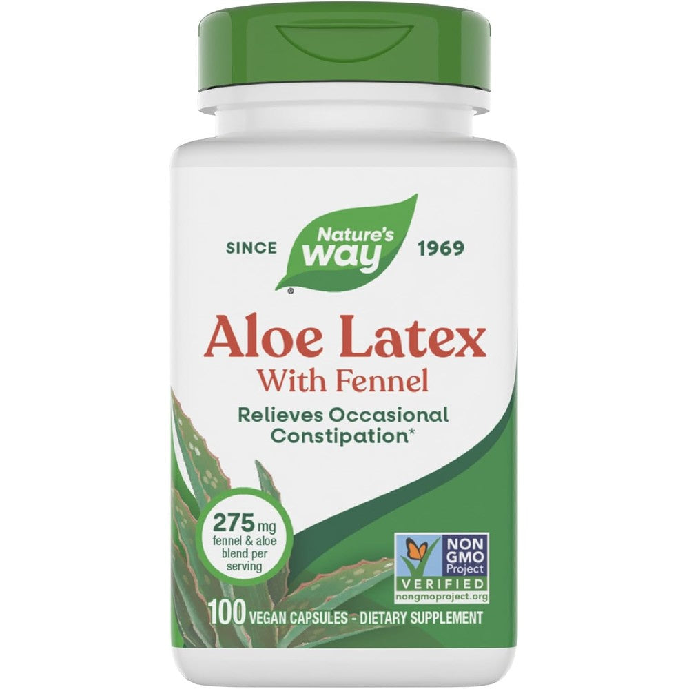 Nature's Way Aloe Latex with Fennel 100 vegan capsules front view bottle for natural constipation relief