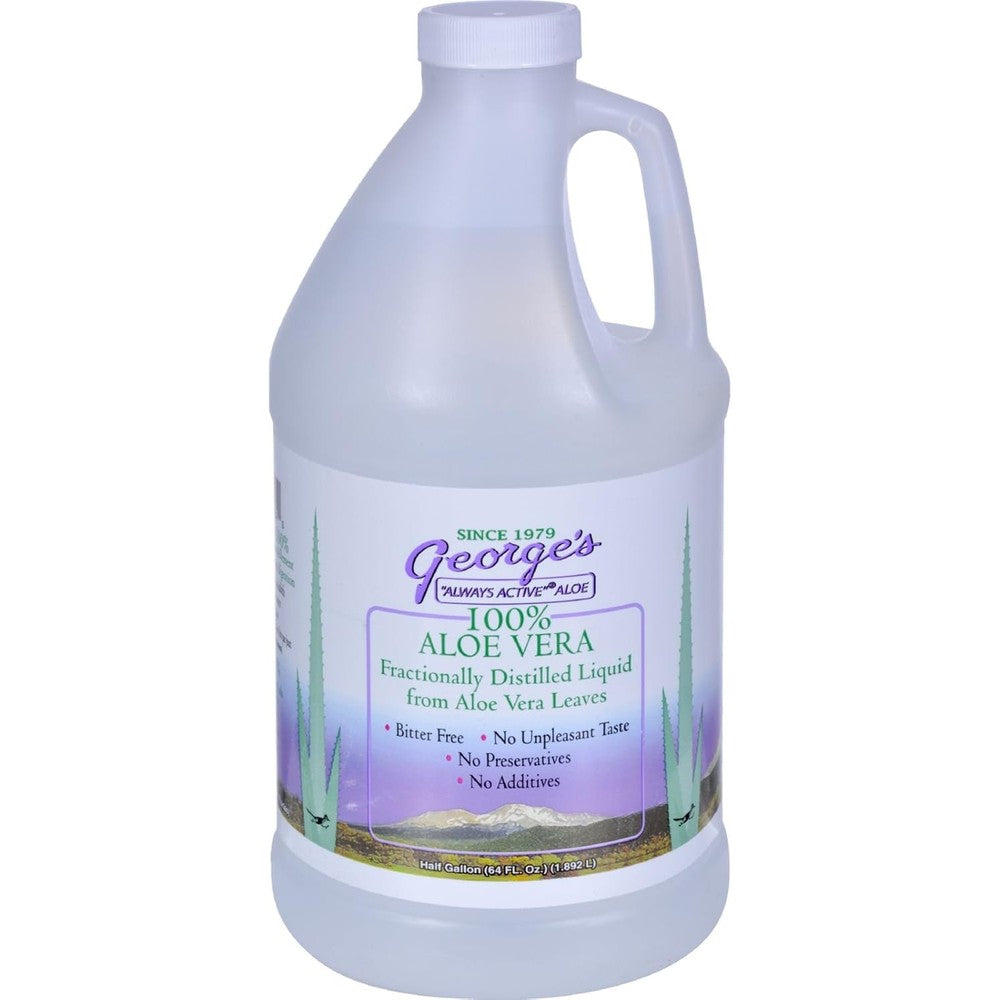George's Always Active Aloe Vera Drink 64 Fluid Ounce front view bottle showing clear unflavored liquid supplement