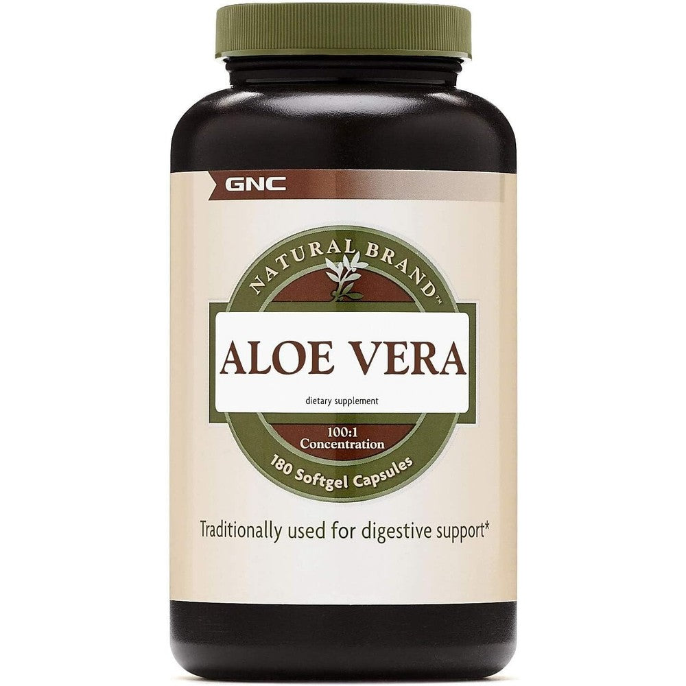 GNC Natural Brand Aloe Vera 180 softgel capsules bottle front view