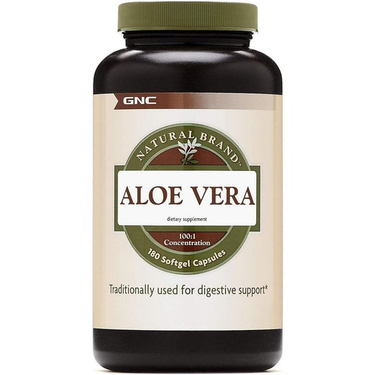 GNC Natural Brand Aloe Vera 180 softgel capsules bottle front view