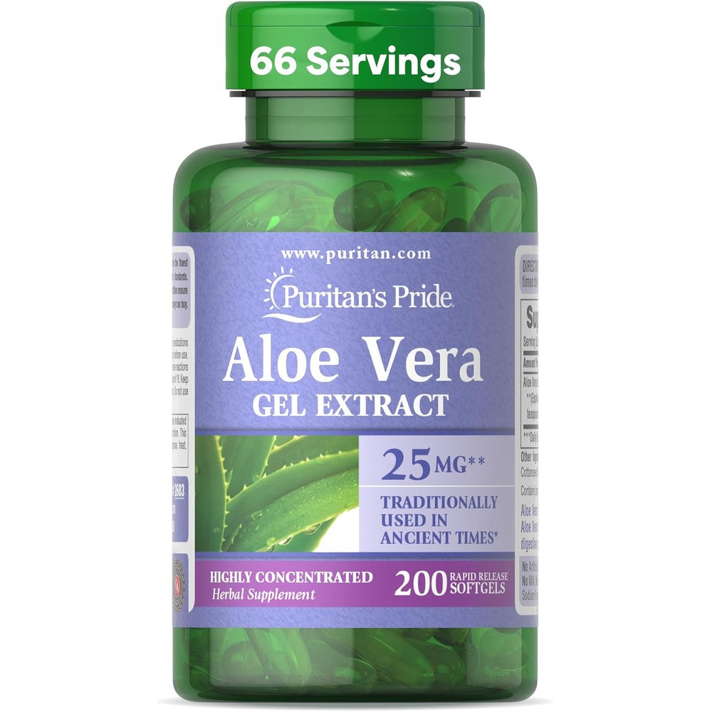 Puritan's Pride Aloe Vera Gel Extract 25mg bottle front view