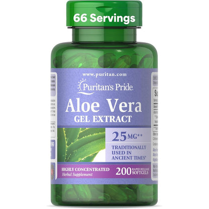 Puritan's Pride Aloe Vera Gel Extract 25mg bottle front view