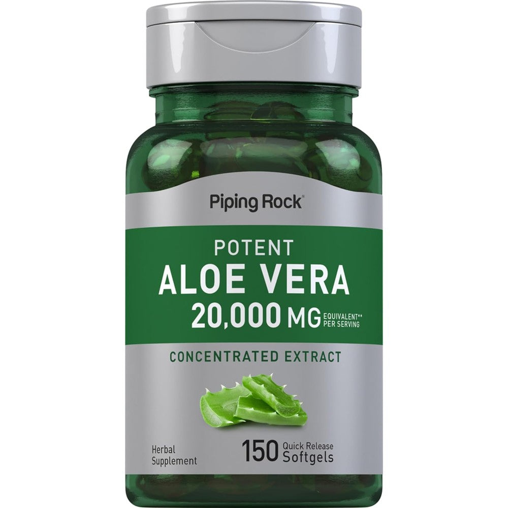 Piping Rock Aloe Vera 20000mg 150 Softgels front view bottle
