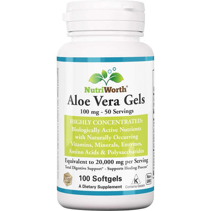NutriWorth Organic Aloe Vera Supplement front bottle view