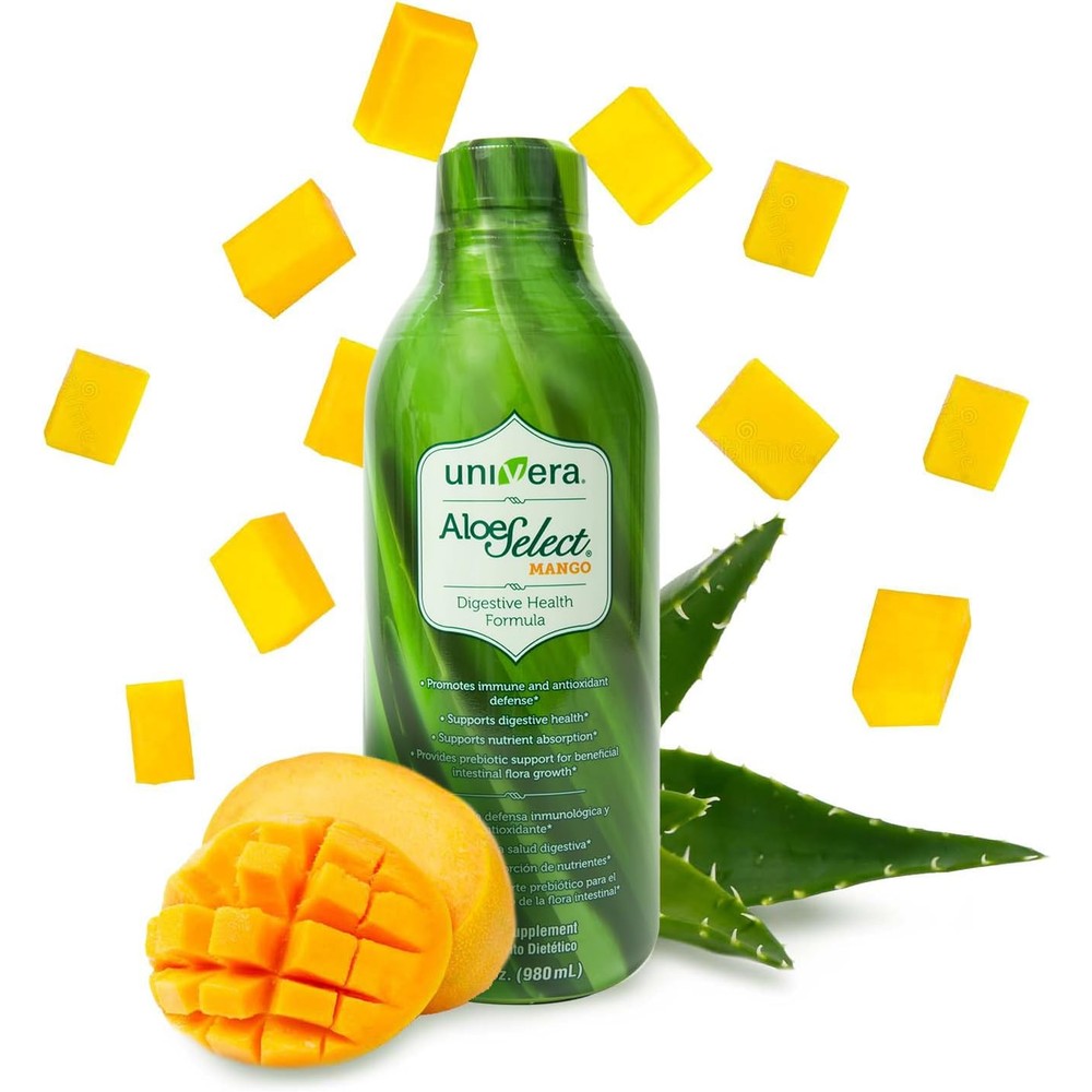 Univera Aloe Select Mango organic aloe vera juice bottle front view