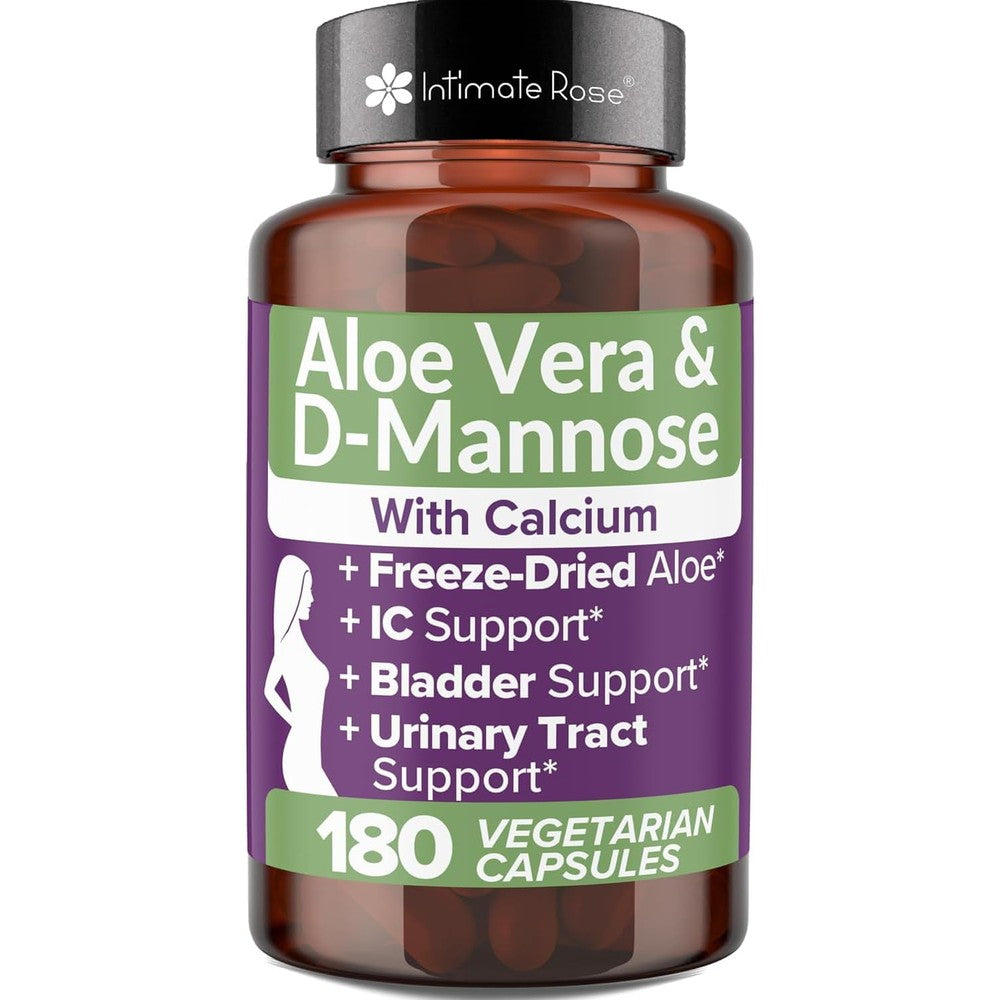 Intimate Rose Aloe Vera Capsules 180 count front view for bladder support.