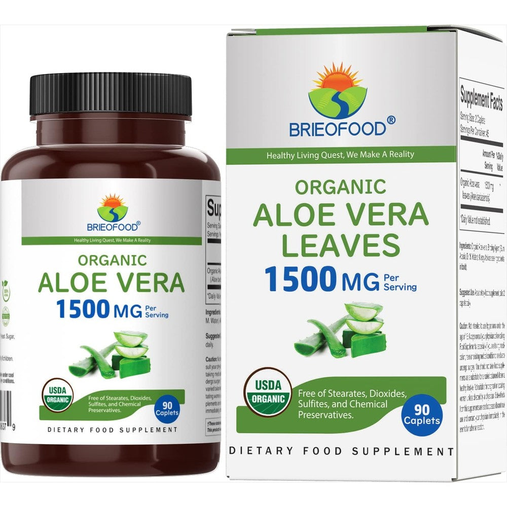 Brieofood Organic Aloe Vera 1500mg supplement bottle front view
