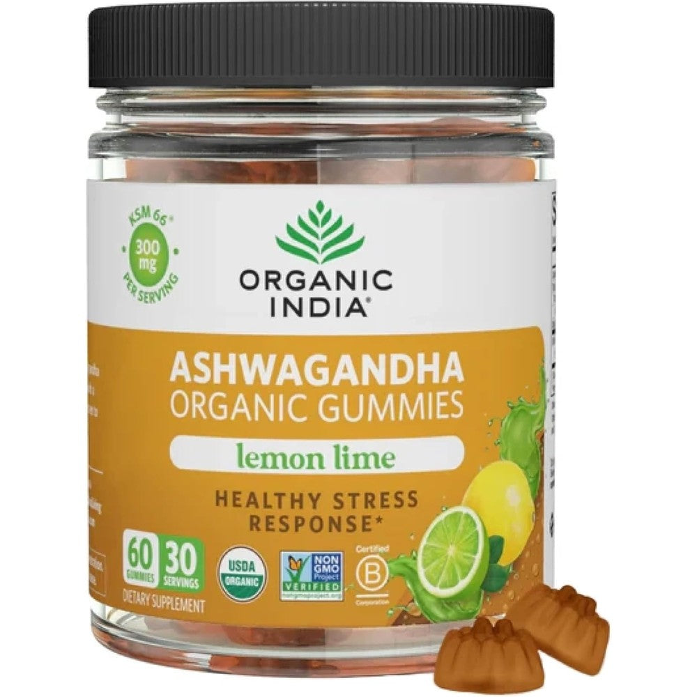 Organic India Ashwagandha Gummies Lemon Lime 60 Count front view