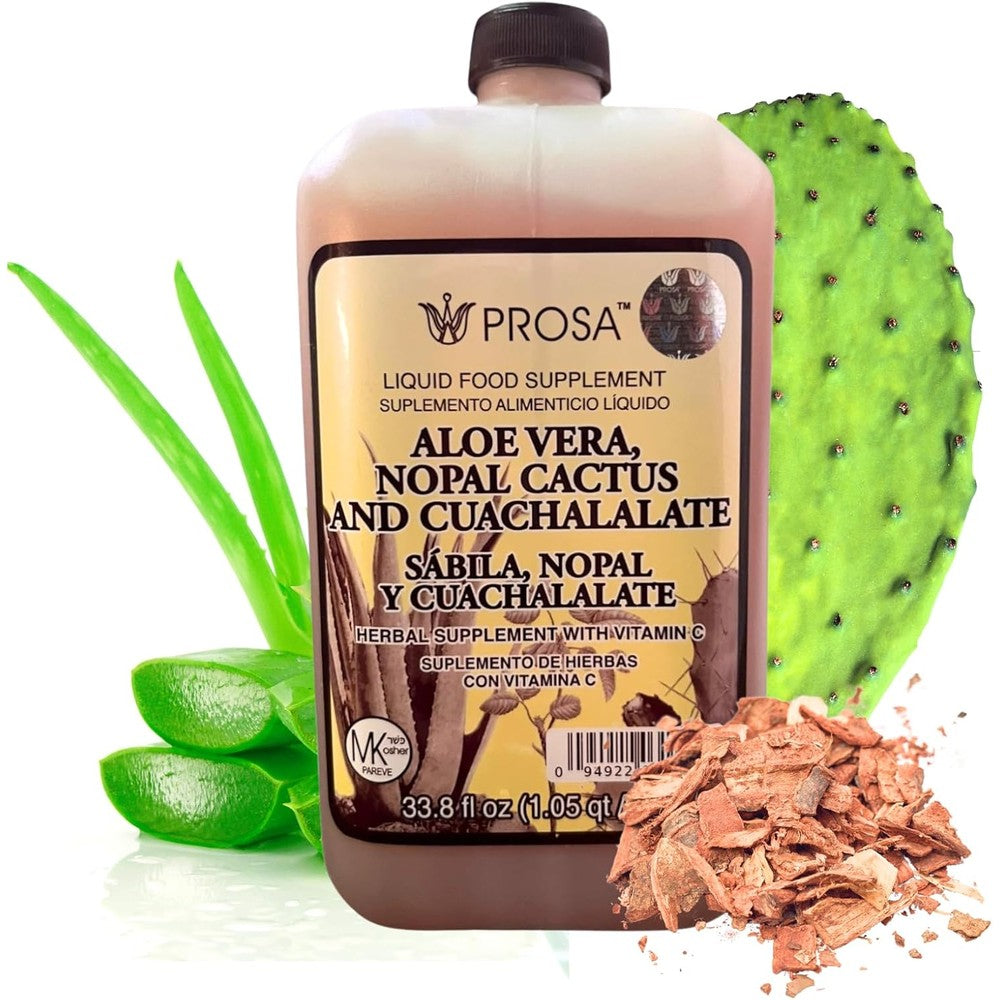 Yerbero Prosa Aloe Vera Nopal Cactus and Cuachalalate liquid supplement bottle front view