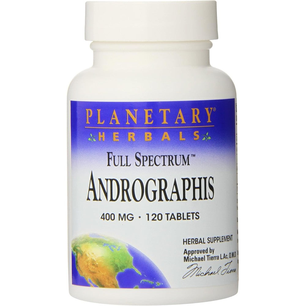Planetary Herbals Full Spectrum Andrographis 400 mg twin pack front view showing immune support dietary supplement labels.