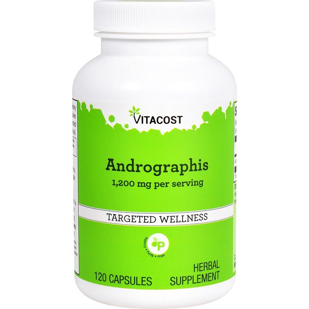Vitacost Andrographis 1200mg 120 capsules front bottle view for authentic immune support supplement