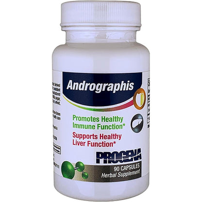 Progena Andrographis Immune Support 200mg 90 capsules bottle front view showing product labels and immune health benefits.
