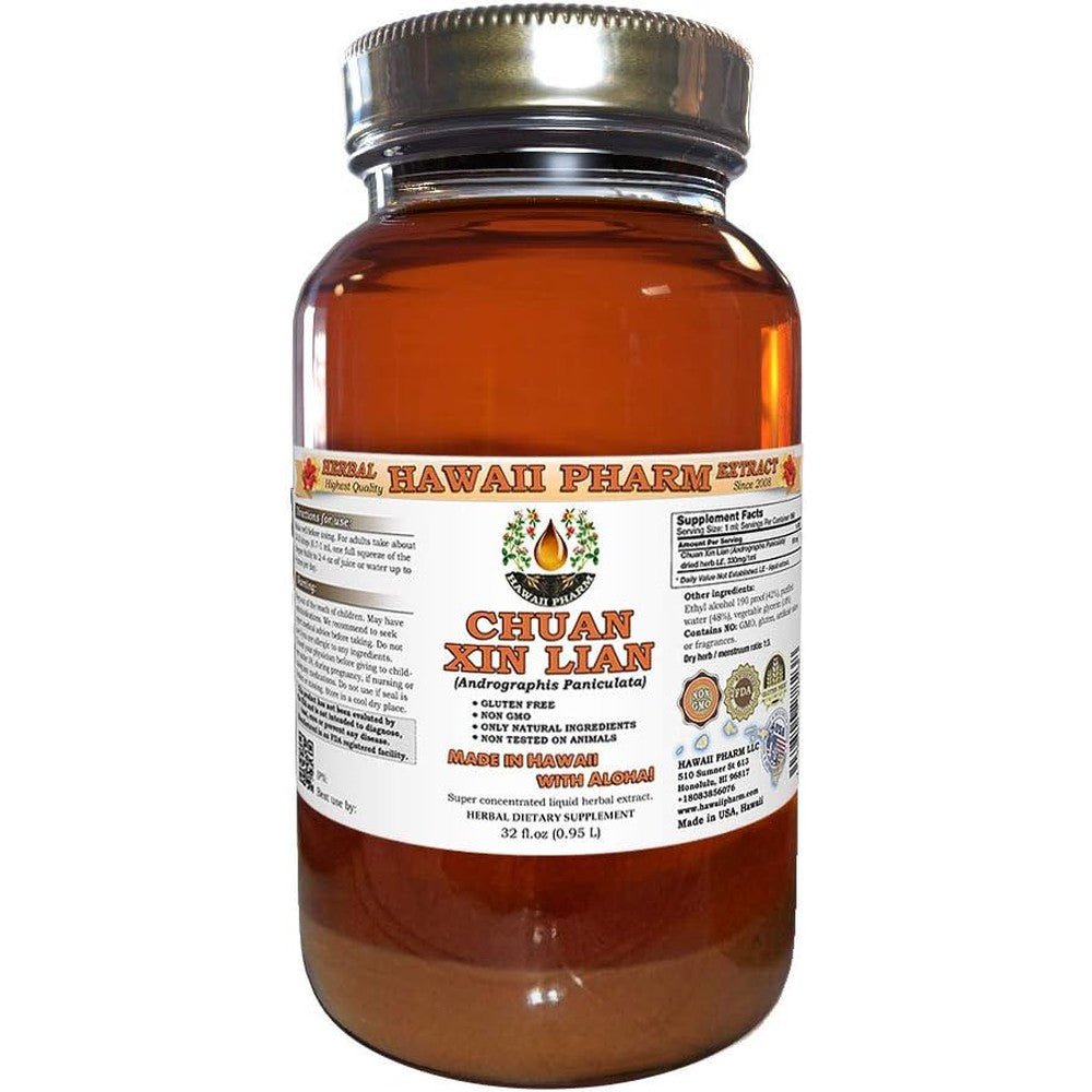 Hawaii Pharm Chuan Xin Lian Andrographis Liquid Extract 32 Fluid Ounce bottle front view showing the product label