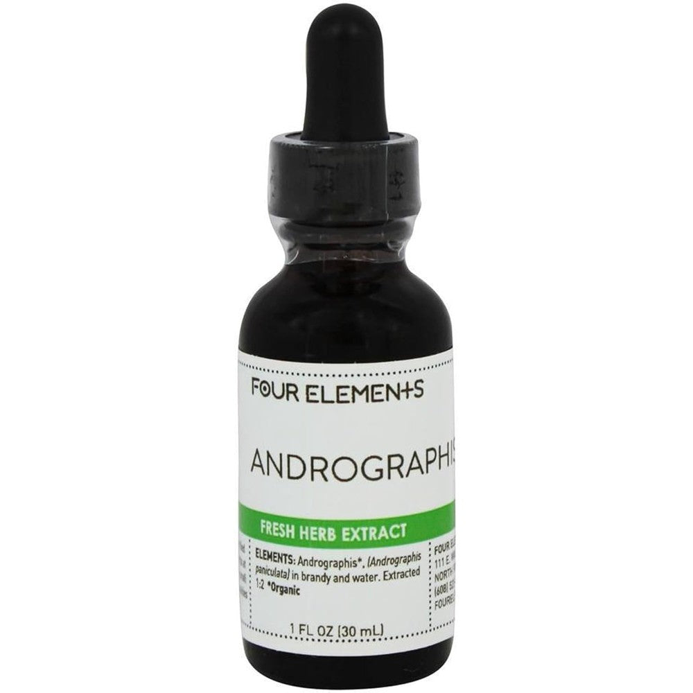 Four Elements 4E Andrographis Tincture 1 fluid ounce front view for organic immune support.