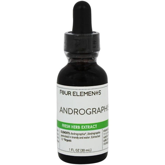 Four Elements 4E Andrographis Tincture 1 fluid ounce front view for organic immune support.