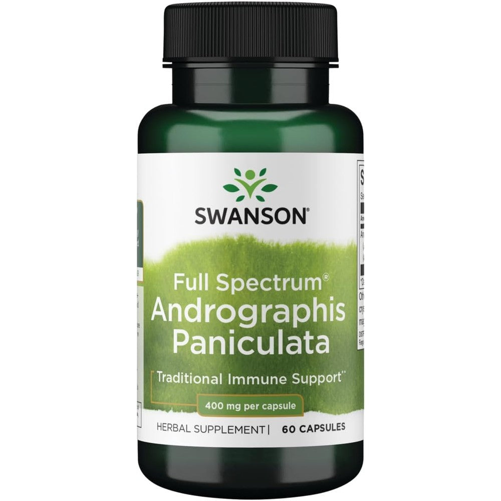 Swanson Full Spectrum Andrographis Paniculata 400mg 60 Capsules front bottle view for immune support