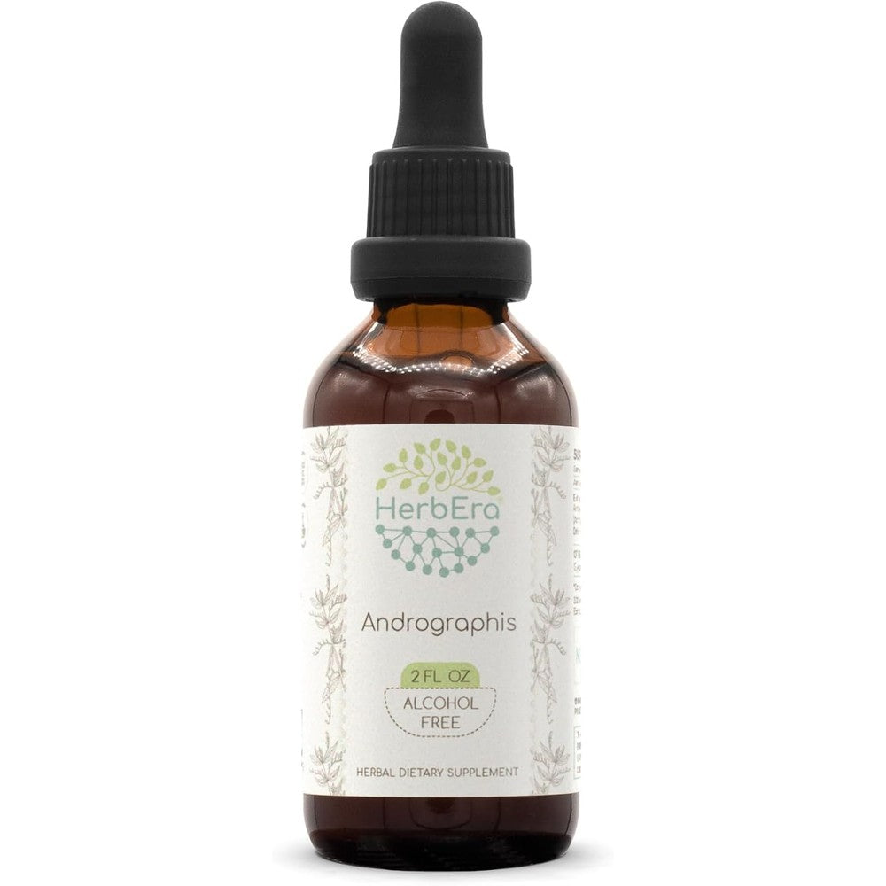 HerbEra Andrographis B60 Alcohol Free Liquid Extract 2 Fluid Ounces front view bottle for immune support