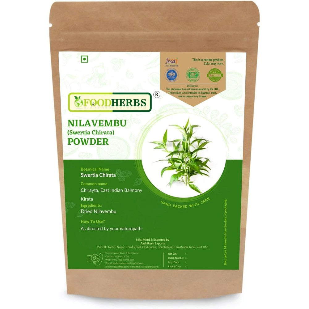 Foodherbs Kalmegh Powder front packaging view for Ayurvedic liver detox