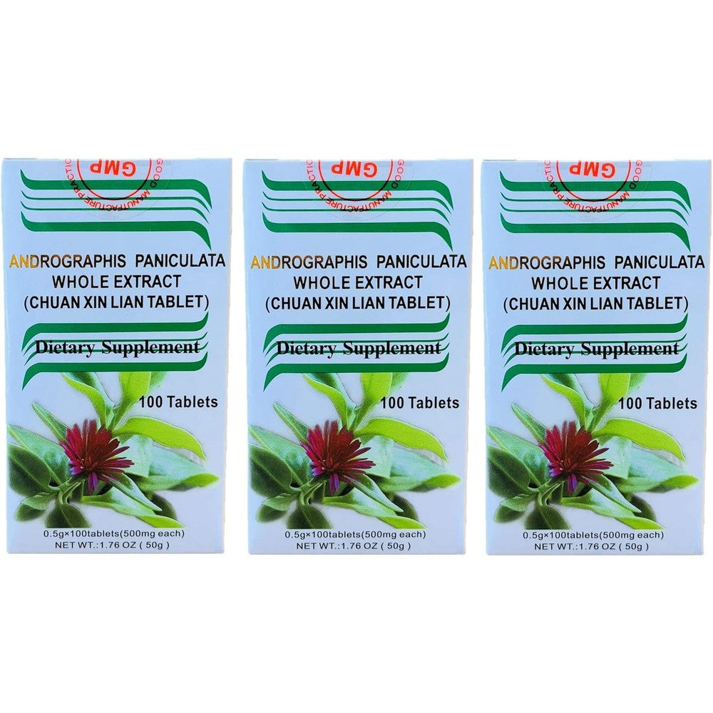 HerbsGreen Chuan Xin Lian Andrographis extract tablets front packaging for immune defense.