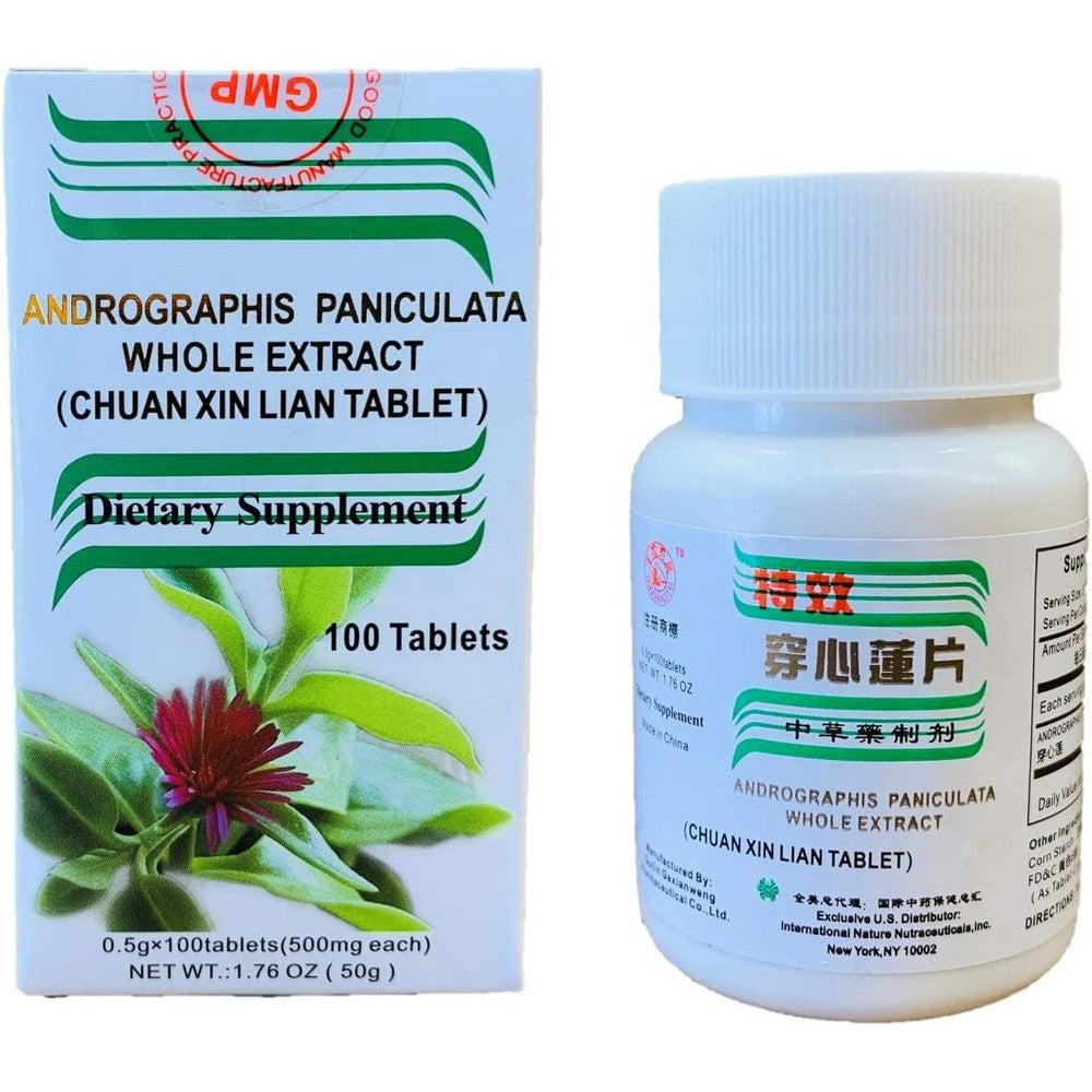 Health Herbal Herbsgreen Chuan Xin Lian Andrographis Whole Extract 500mg 100 Tablets front view bottle for respiratory health